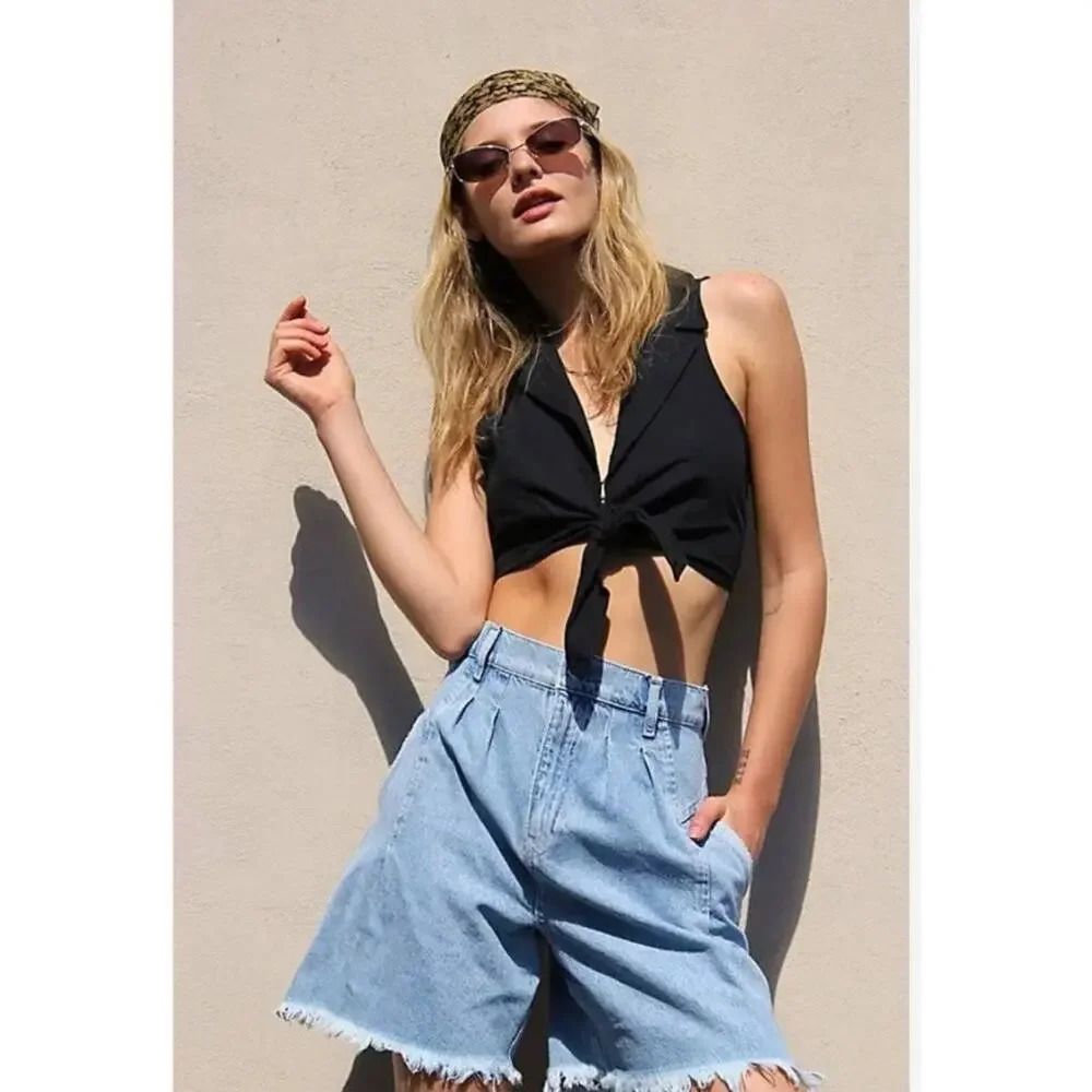 Free People Venice Culotte Denim Short Jorts in Washed Blue High-waisted Size 27